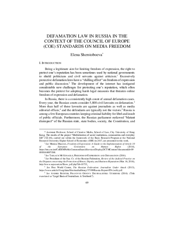 (PDF) Defamation Law in Russia in the context of the Council of Europe ...