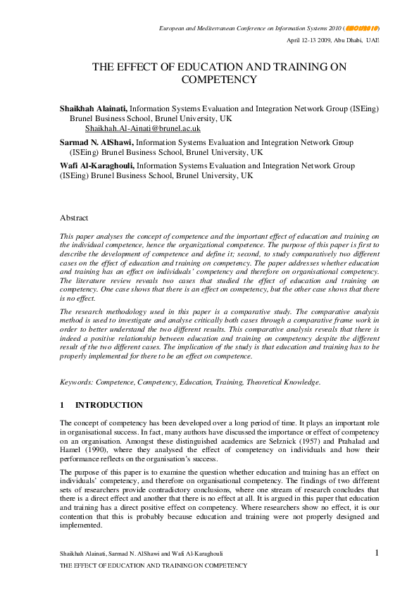(PDF) The Effect of Education and Training on Competency