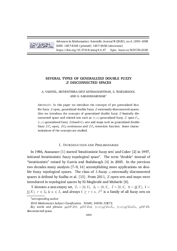 (PDF) Several Types of Generalized Double Fuzzy Z Disconnected Spaces