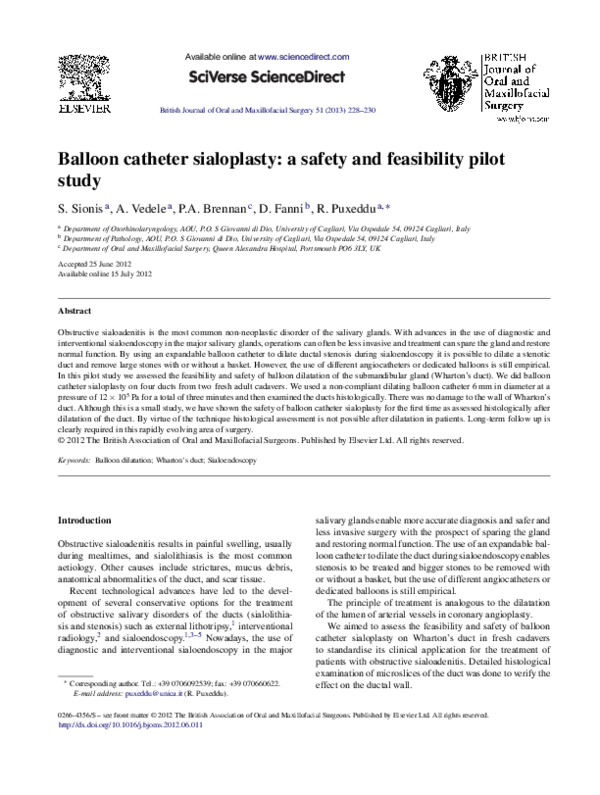 (PDF) Balloon catheter sialoplasty: a safety and feasibility pilot study