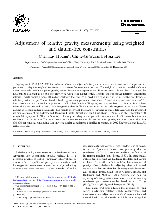(PDF) Adjustment of relative gravity measurements using weighted and ...