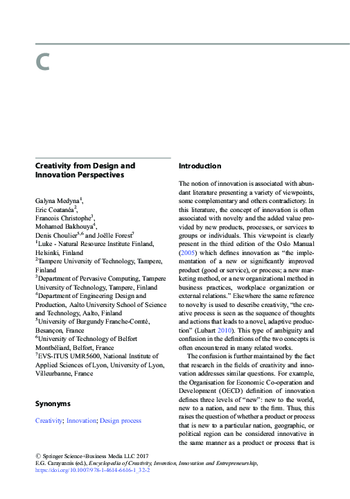 (PDF) Creativity from Design and Innovation Perspectives