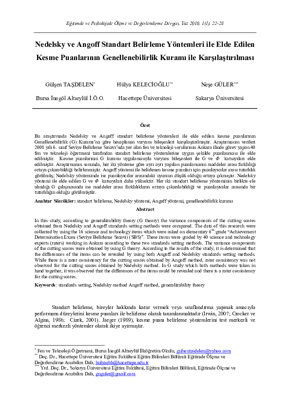 (PDF) Nedelsky ve Angoff Standart Belirleme Yöntemleri ile Elde Edilen ...