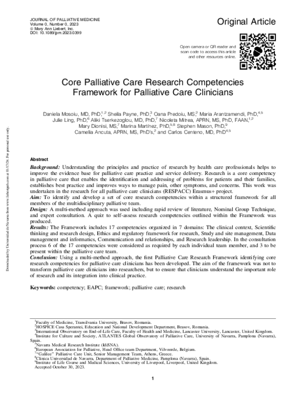 (PDF) Core Palliative Care Research Competencies Framework for ...