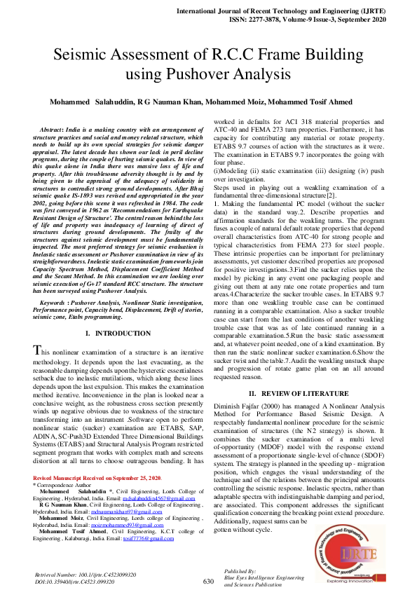 (PDF) Seismic Assessment of R.C.C Frame Building using Pushover Analysis
