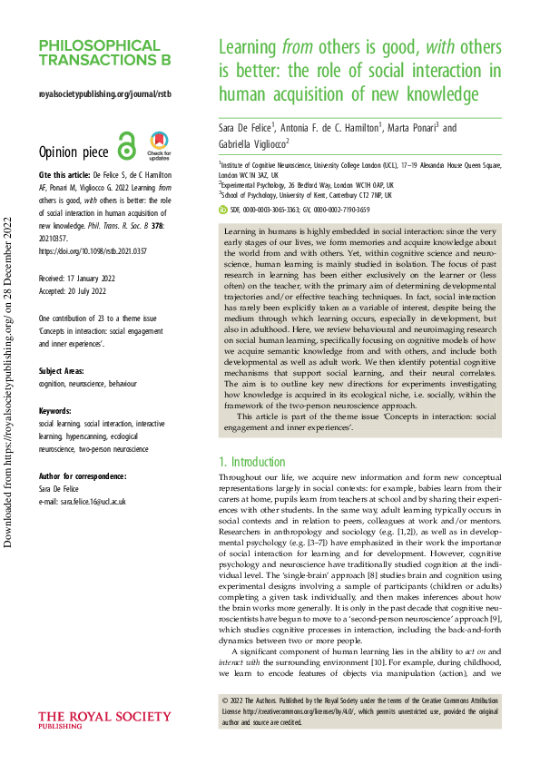 (PDF) Learning from others is good, with others is better: the role of ...