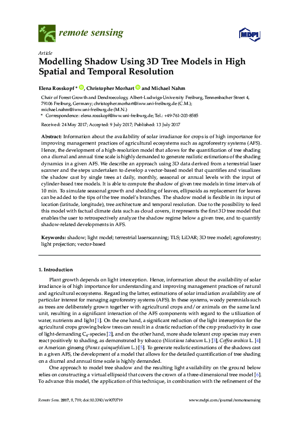 (PDF) Modelling Shadow Using 3D Tree Models in High Spatial and ...