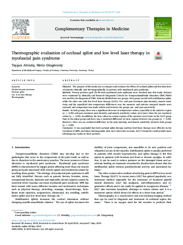 (PDF) Thermographic evaluation of occlusal splint and low level laser