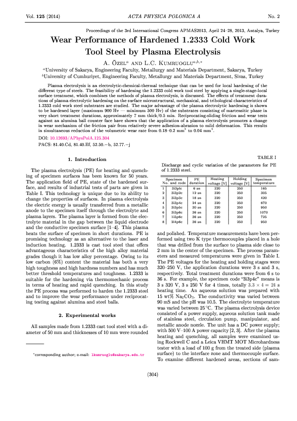 (PDF) Wear Performance of Hardened 1.2333 Cold Work Tool Steel by ...