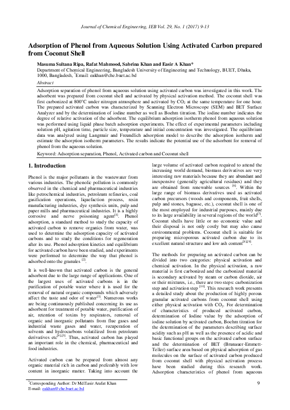(PDF) Adsorption of Phenol from Aqueous Solution Using Activated Carbon ...