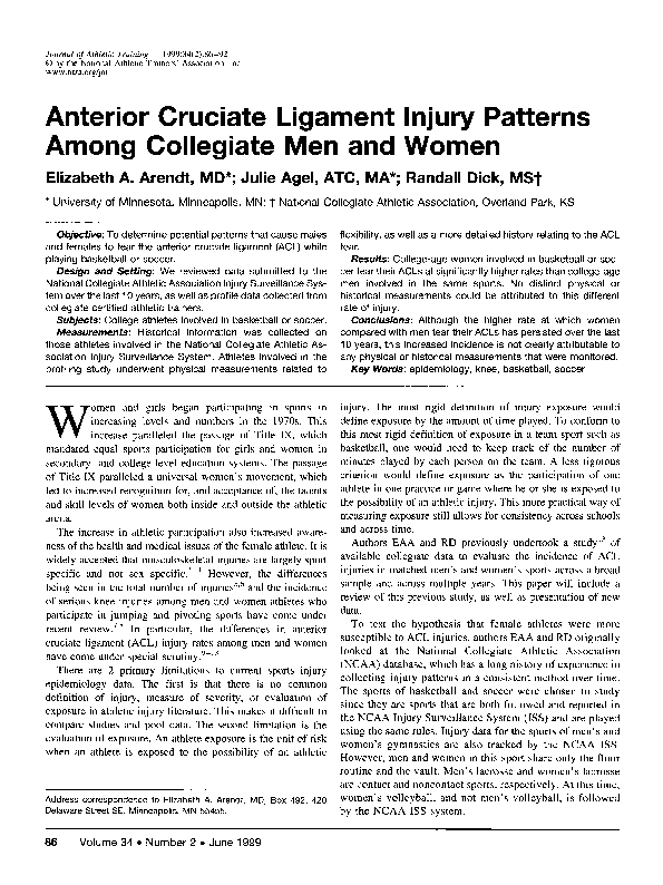 (PDF) Anterior cruciate ligament injury patterns among collegiate men ...