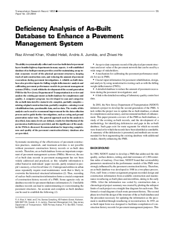 (PDF) Deficiency Analysis of As-Built Database to Enhance a Pavement ...