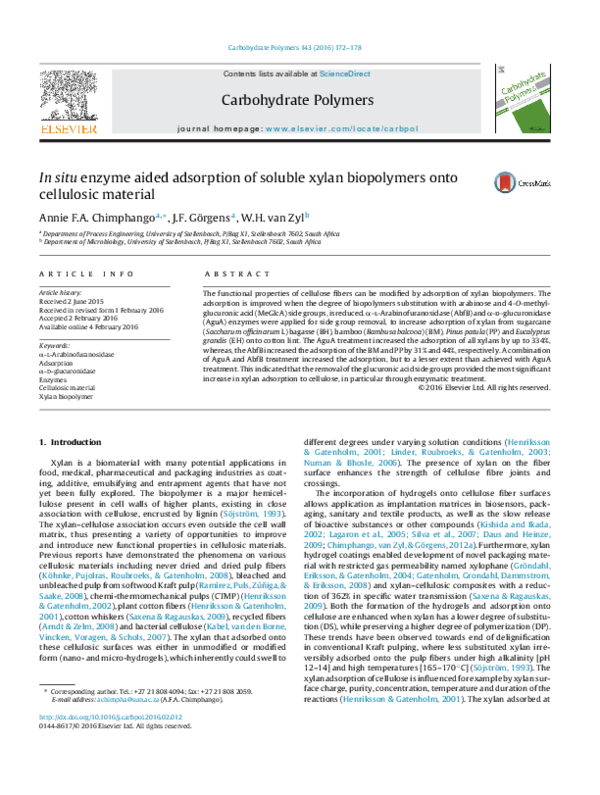 (PDF) In situ enzyme aided adsorption of soluble xylan biopolymers onto ...