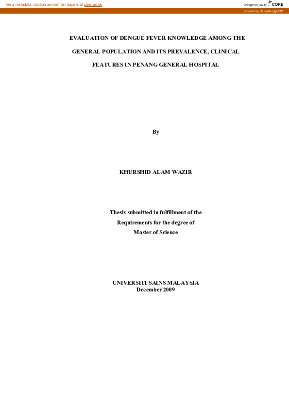 (PDF) Evaluation Of Dengue Fever Knowledge Among The General Population ...