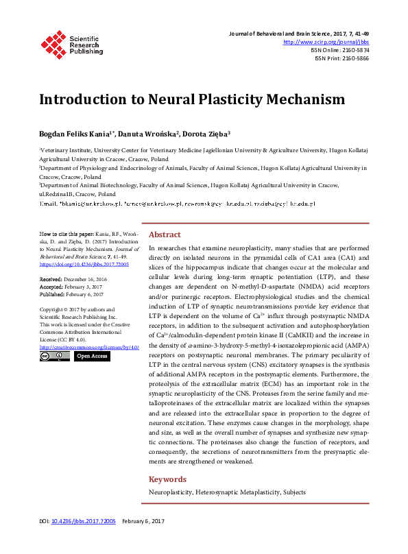 (PDF) Introduction to Neural Plasticity Mechanism