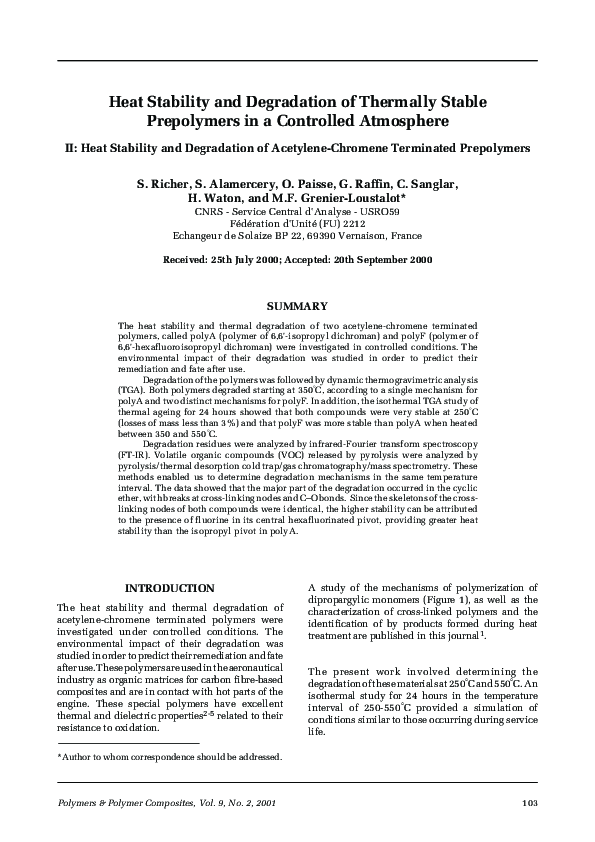(PDF) Heat Stability and Degradation of Thermally Stable Prepolymers in ...