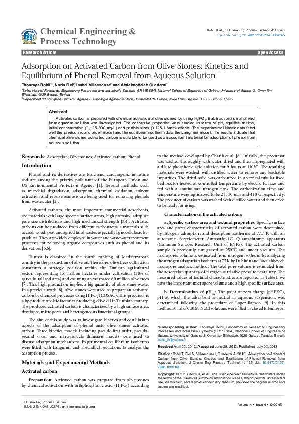(PDF) Adsorption on Activated Carbon from Olive Stones: Kinetics and ...