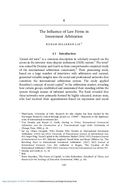 (PDF) The Influence of Law Firms in Investment Arbitration