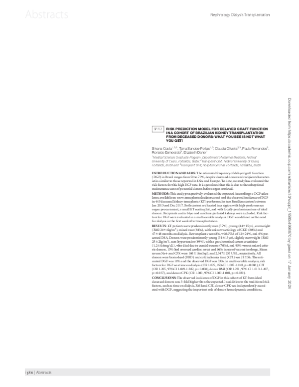 (PDF) SP712RISK Prediction Model for Delayed Graft Function in a Cohort ...