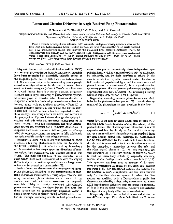 (PDF) Linear and Circular Dichroism in Angle Resolved Fe3pPhotoemission