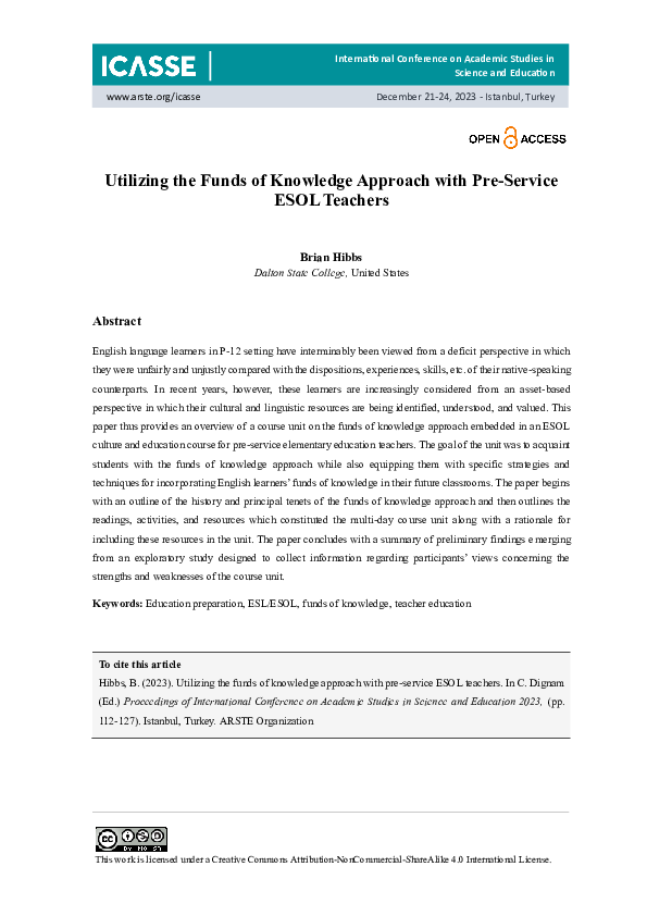 (PDF) Utilizing the Funds of Knowledge Approach with Pre-Service ESOL ...