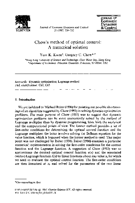 (PDF) Chow's method of optimal control: A numerical solution
