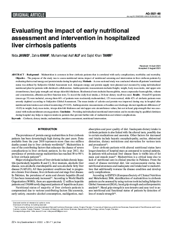 (PDF) Evaluating the Impact of Early Nutritional Assessment and ...