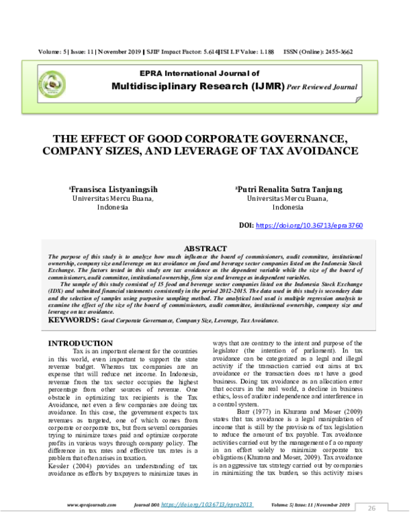 (PDF) The Effect of Good Corporate Governance, Company Sizes, and ...