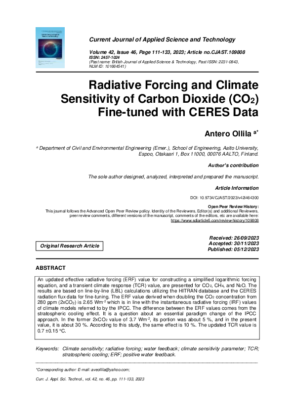 (PDF) Radiative Forcing and Climate Sensitivity of Carbon Dioxide (CO 2 ...