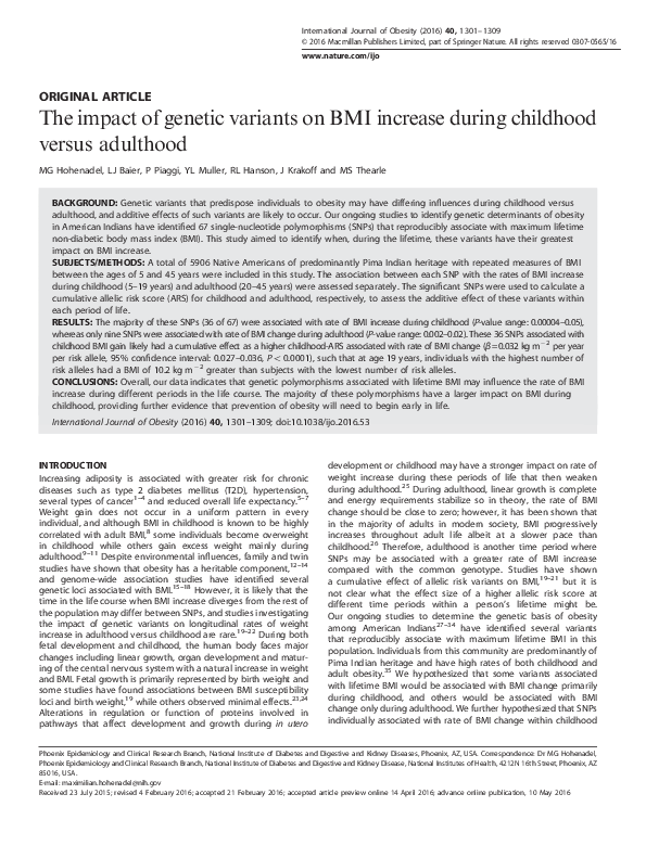(PDF) The impact of genetic variants on BMI increase during childhood ...