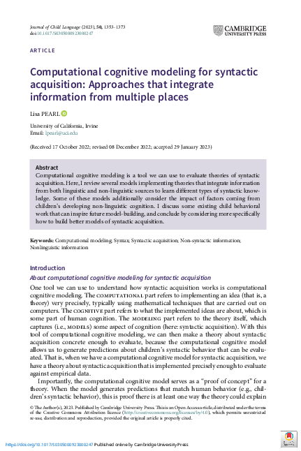 (PDF) Computational cognitive modeling for syntactic acquisition ...