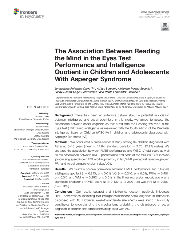 (PDF) The Association Between Reading the Mind in the Eyes Test ...