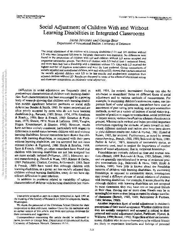(PDF) Social adjustment of children with and without learning ...