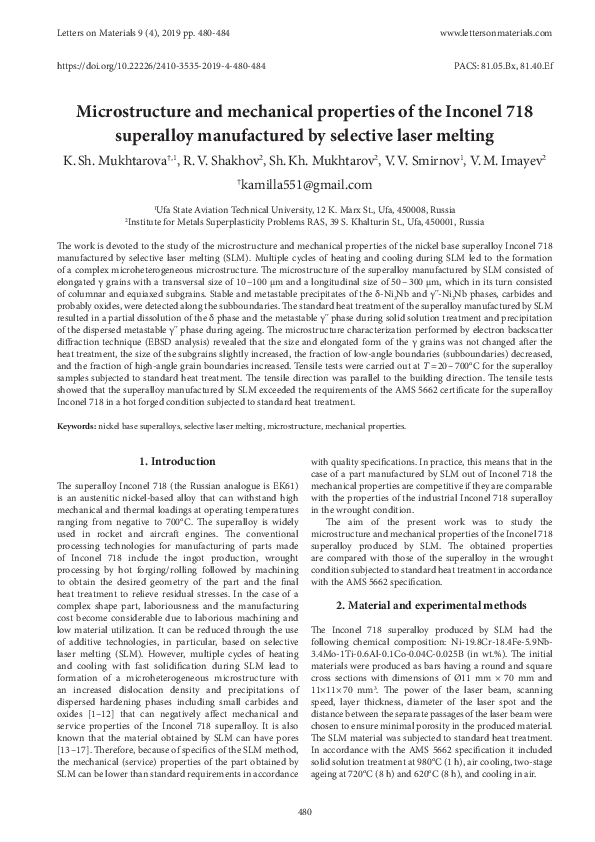 (PDF) Microstructure and mechanical properties of the Inconel 718 ...