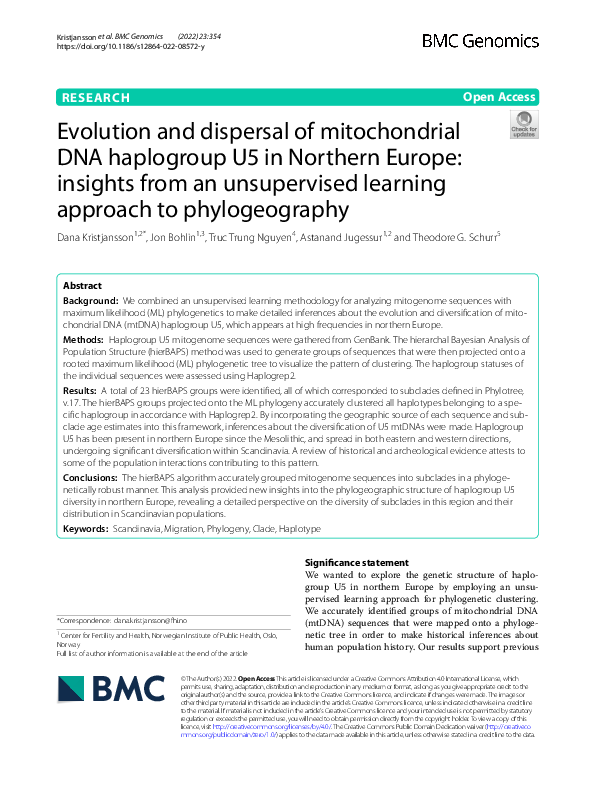 (PDF) Evolution and dispersal of mitochondrial DNA haplogroup U5 in ...