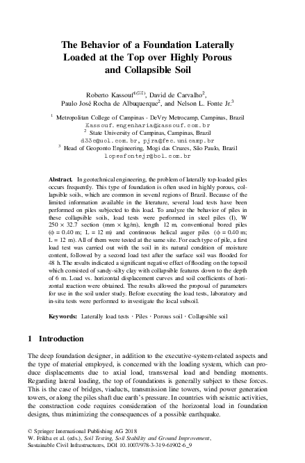 (PDF) The Behavior of a Foundation Laterally Loaded at the Top over ...