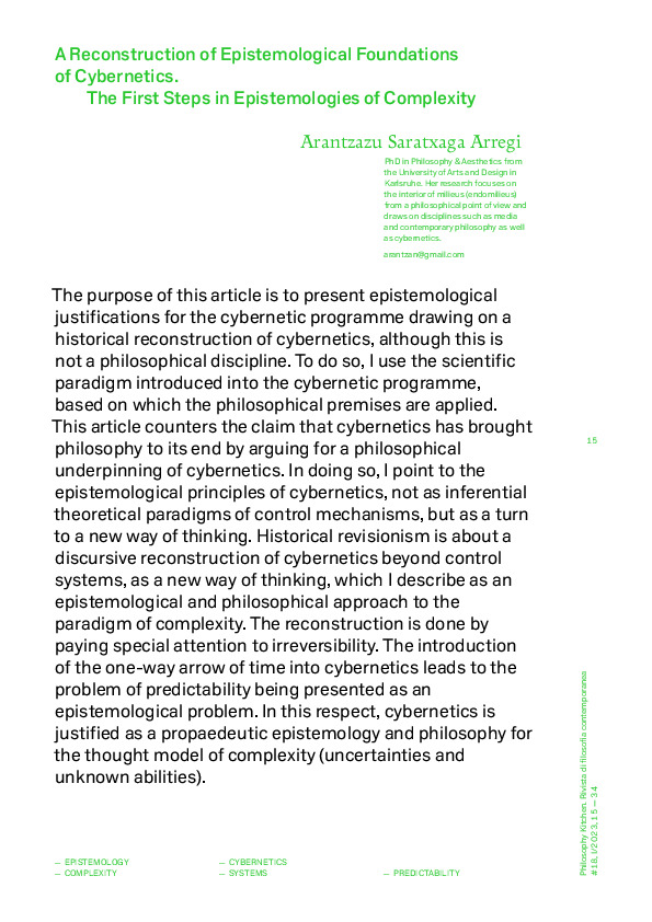(PDF) A Reconstruction of Epistemological Foundations of Cybernetics ...