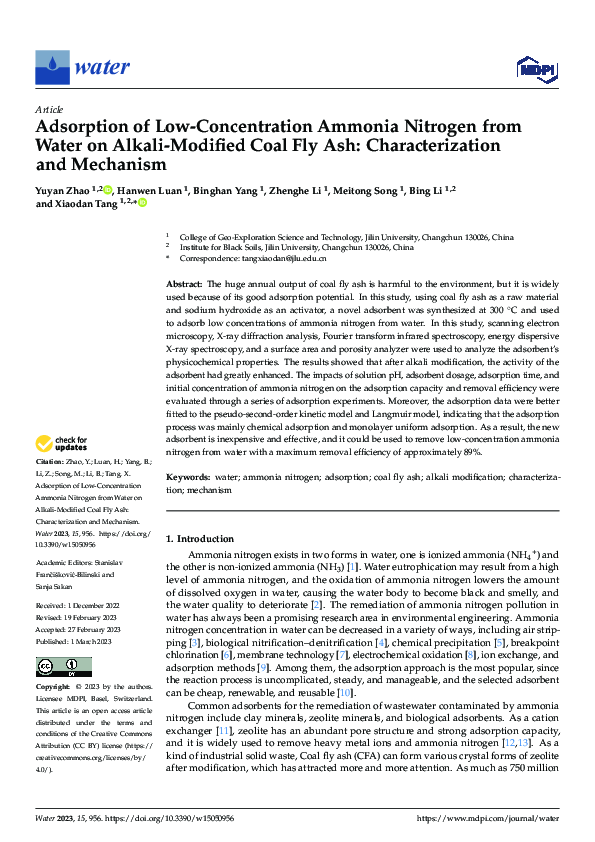 (PDF) Adsorption of Low-Concentration Ammonia Nitrogen from Water on ...