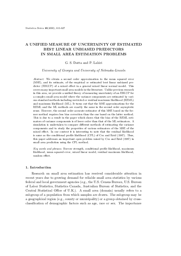 (PDF) A Unified Measure of Uncertainty of Estimated Best Linear ...
