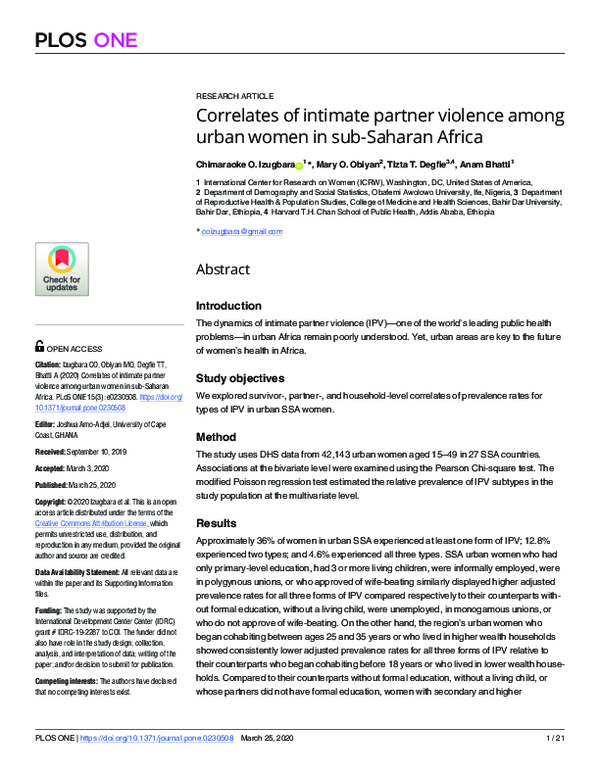 (PDF) Correlates of Intimate Partner Violence Among Young Women Engaged ...