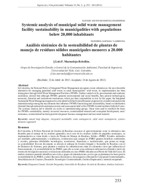 (PDF) Systemic analysis of municipal solid waste management facility ...