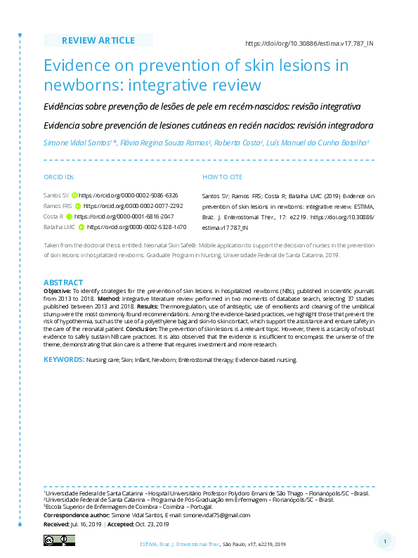 (PDF) Evidence on prevention of skin lesions in newborns: integrative ...