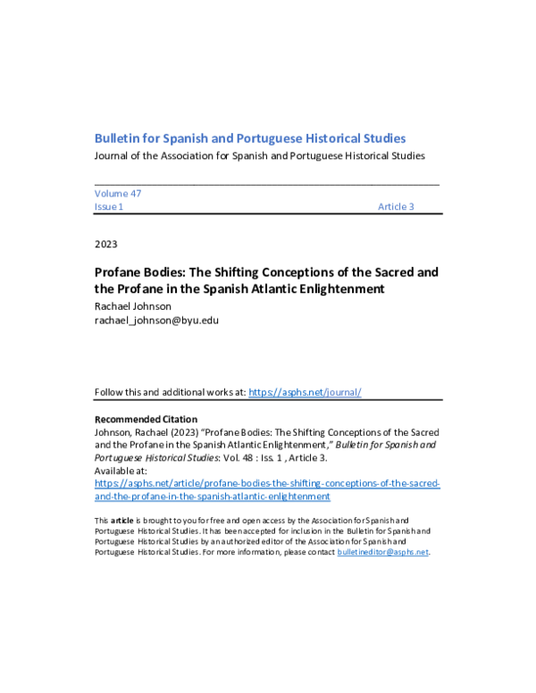 (PDF) Profane Bodies: The Shifting Conceptions of the Sacred and the ...