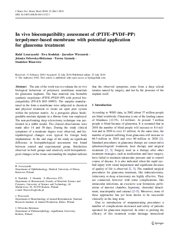 (PDF) In vivo biocompatibility assessment of (PTFE–PVDF–PP) terpolymer ...