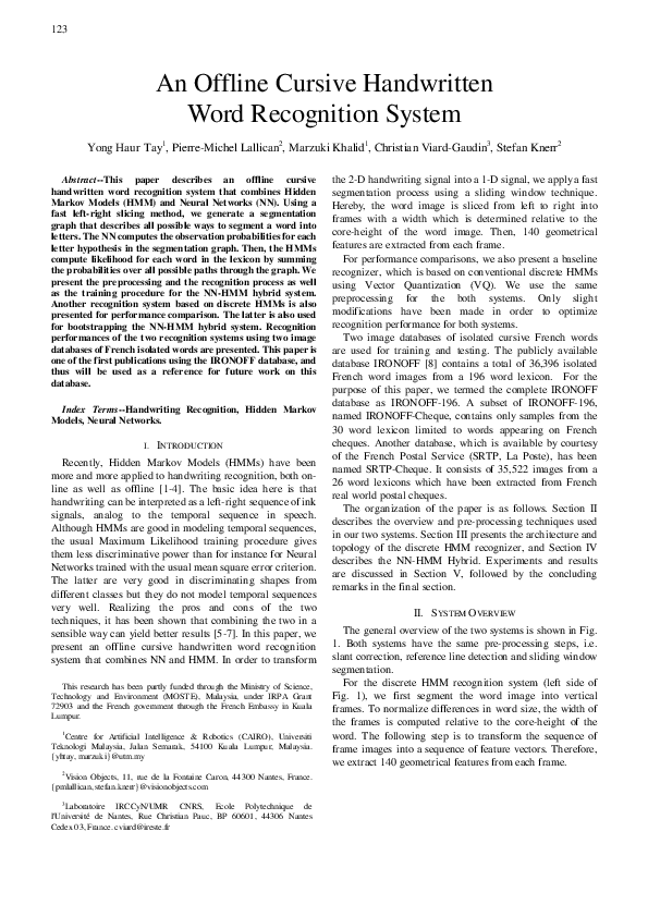 (PDF) An offline cursive handwritten word recognition system