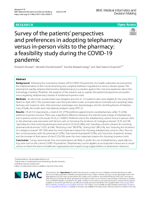 (PDF) Survey of the patients' perspectives and preferences in adopting ...