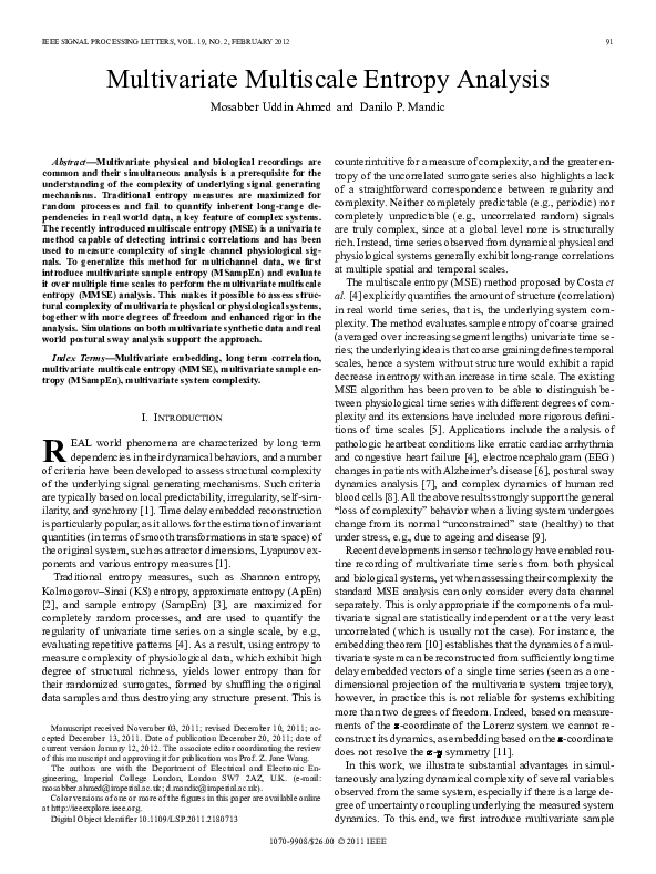 (PDF) Multivariate Multiscale Entropy Analysis