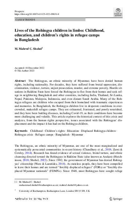 (PDF) Lives of the Rohingya children in limbo: Childhood, education ...