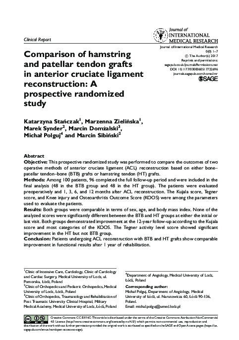 (PDF) Comparison of Hamstring and Patellar Tendon Grafts