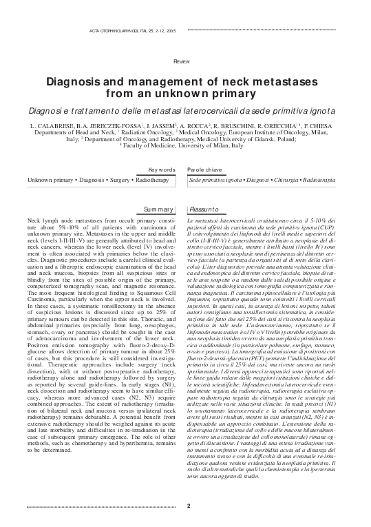 (PDF) Diagnosis and management of neck metastases from an unknown primary